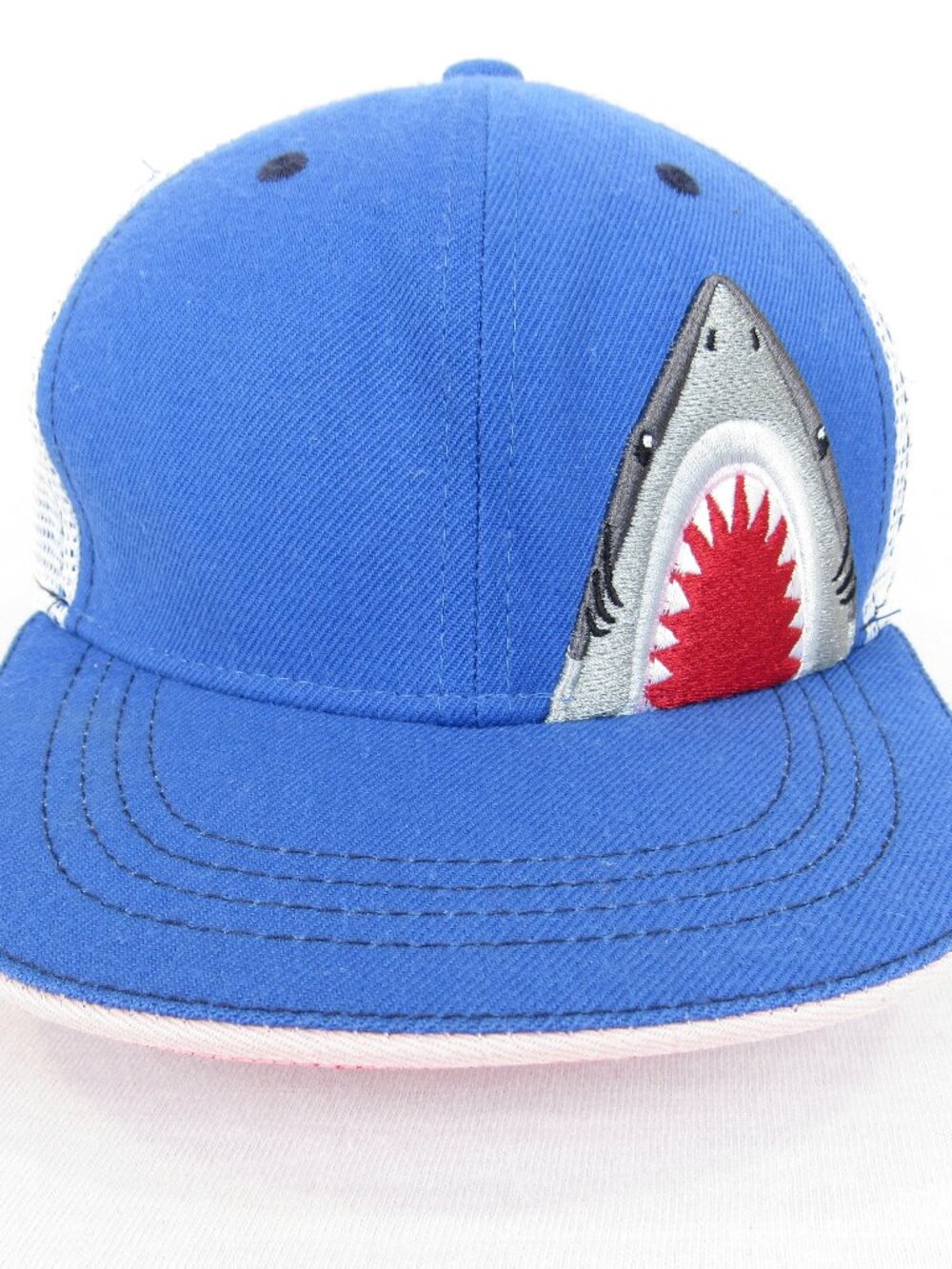 Aksels Shark Cap Boys Snapback Youth Trucker Hat Blue White Mesh Flat Bill
